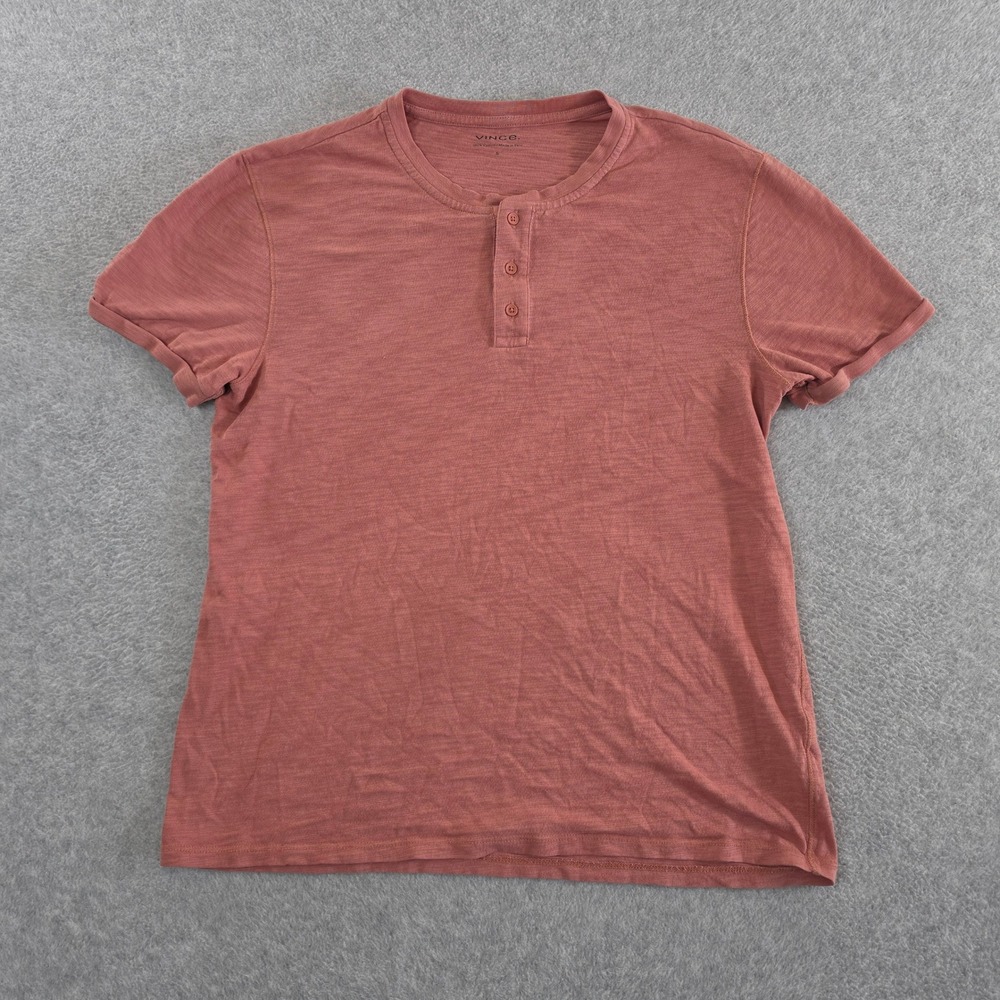 Vince Mens Short Sleeve Slub Cotton Henley Shirt Clay Red Orange Size S